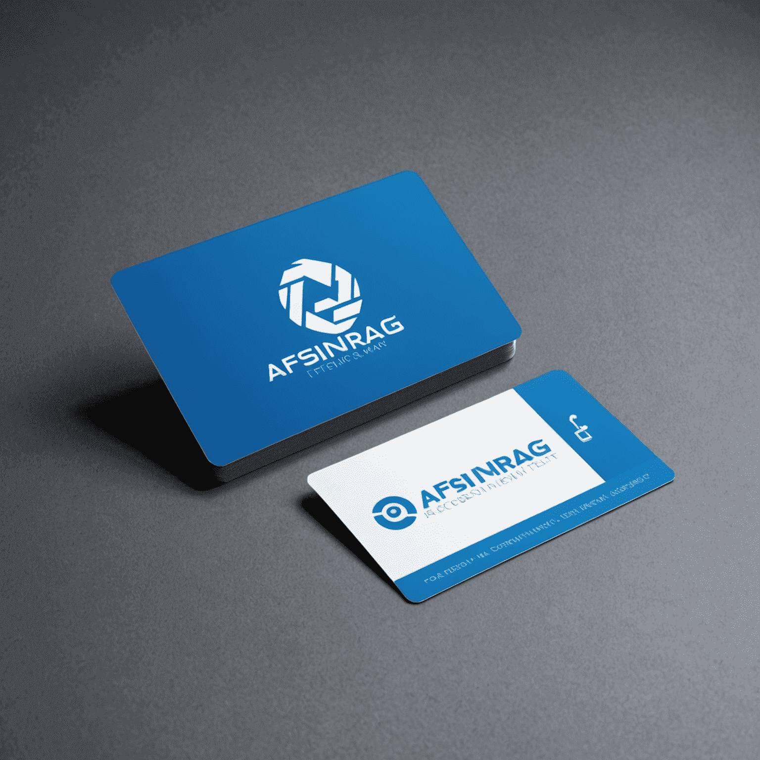 afsinrag_ltd Logo - Ein modernes, stilisiertes Design mit dem Firmennamen in weißer Schrift auf elektrisch blauem Hintergrund, das Professionalität und Innovation im Bereich der Geschäftskarten symbolisiert