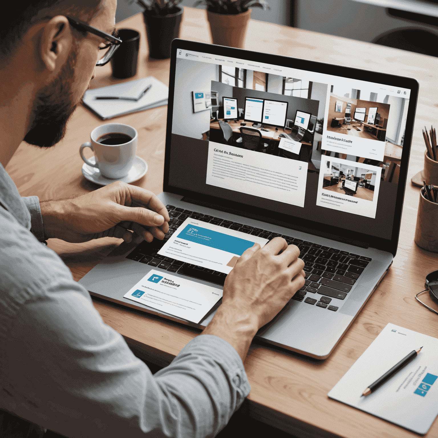 Ein Grafikdesigner arbeitet an einem kundenspezifischen Kartendesign mit verschiedenen Geschäftskarten-Layouts auf einem Computerbildschirm