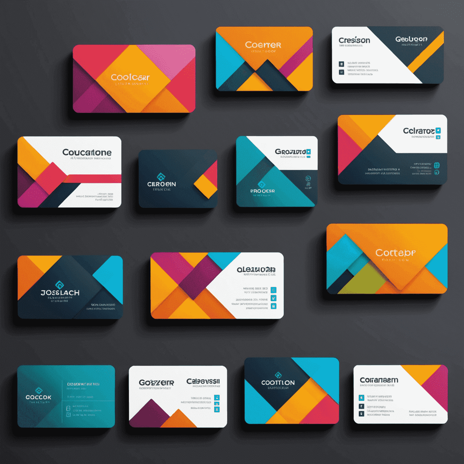 Verschiedene moderne Visitenkarten-Designs mit lebendigen Farben und geometrischen Mustern