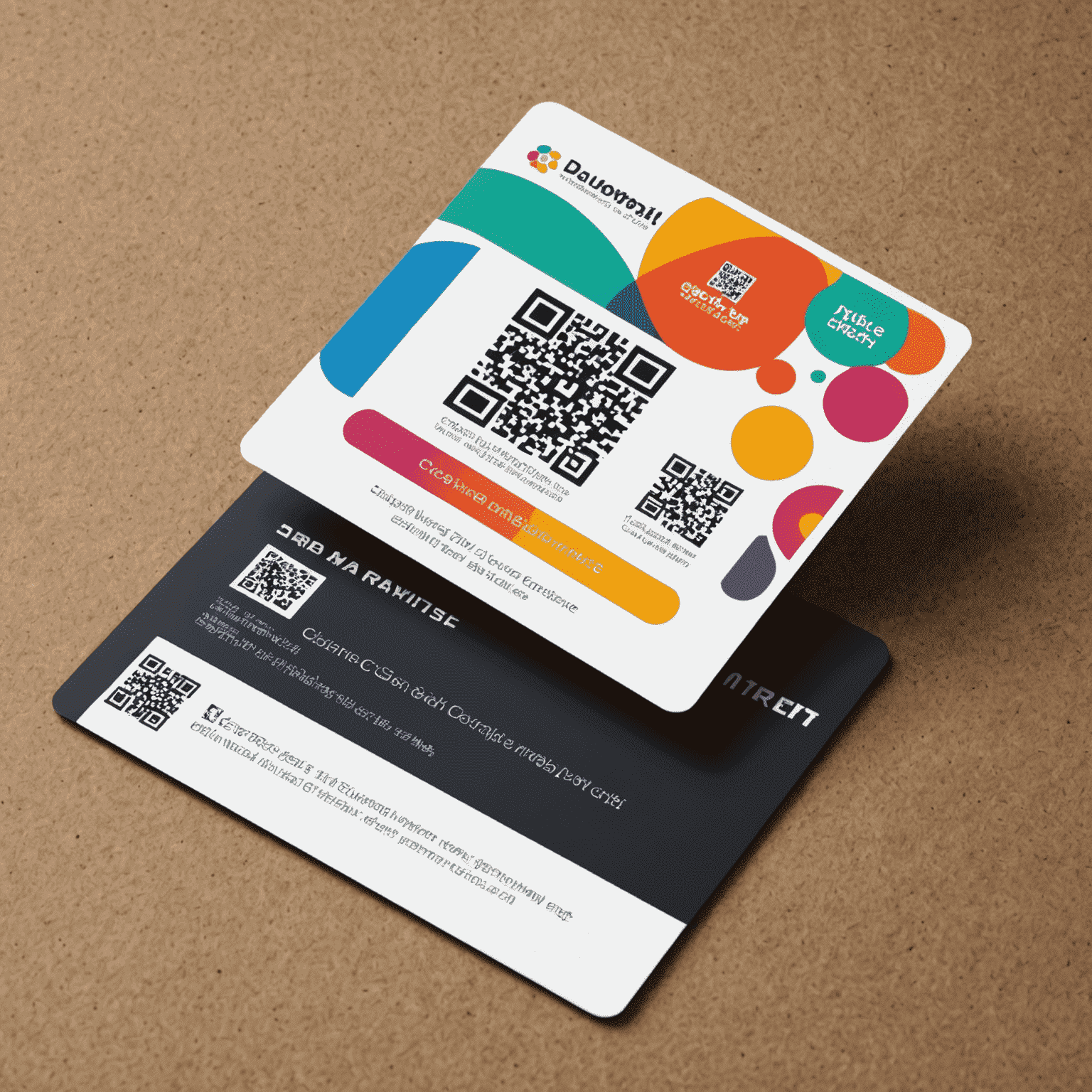 Kreative und farbenfrohe Kundenkarten mit QR-Code, perfekt für Treueprogramme und digitale Interaktion